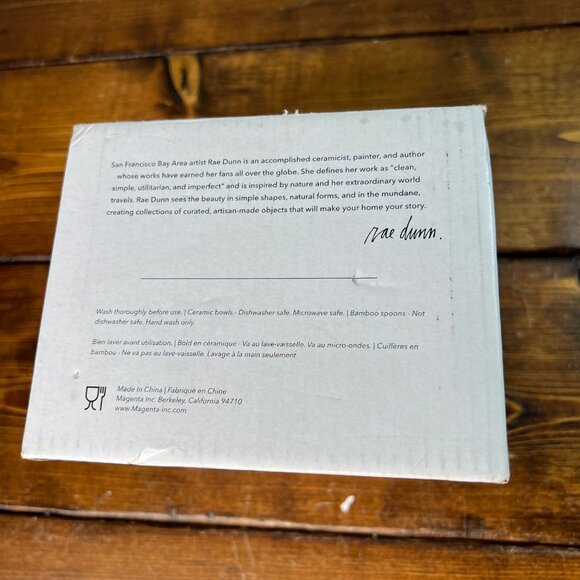 Rae Dunn Artisan Collection Salsa & Guac Ceramic Bowls With Wooden Spoons - Picture 10 of 12